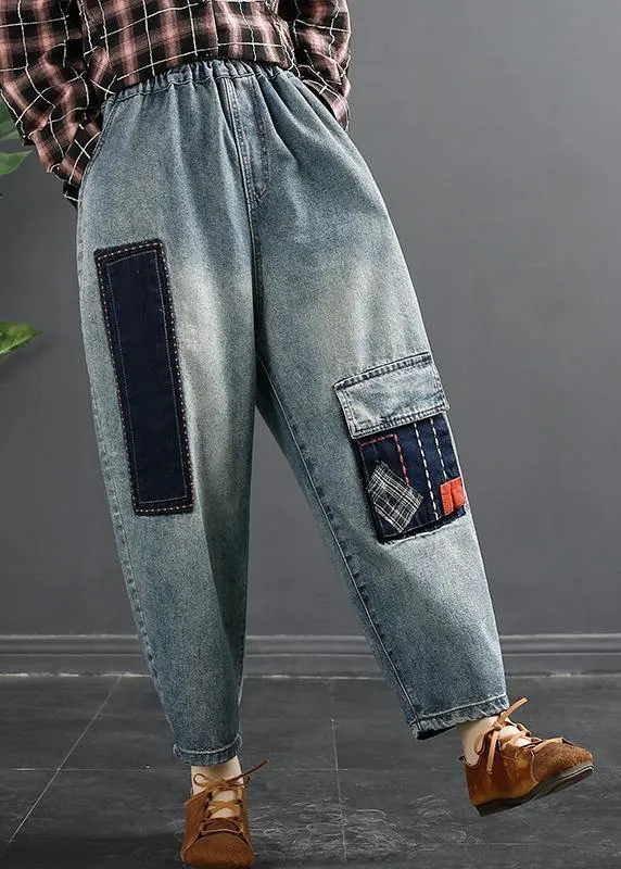 Retro Patch Embroidered Jeans Women's Spring Loose Harem Pants