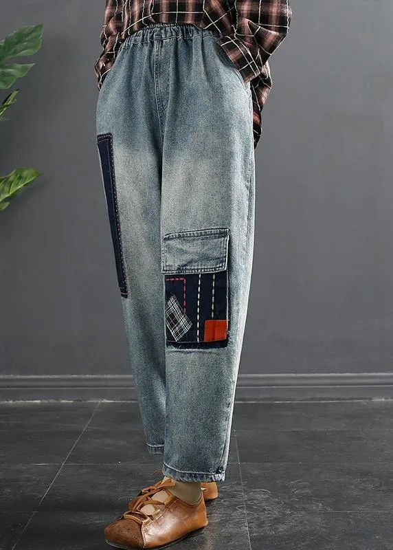 Retro Patch Embroidered Jeans Women's Spring Loose Harem Pants