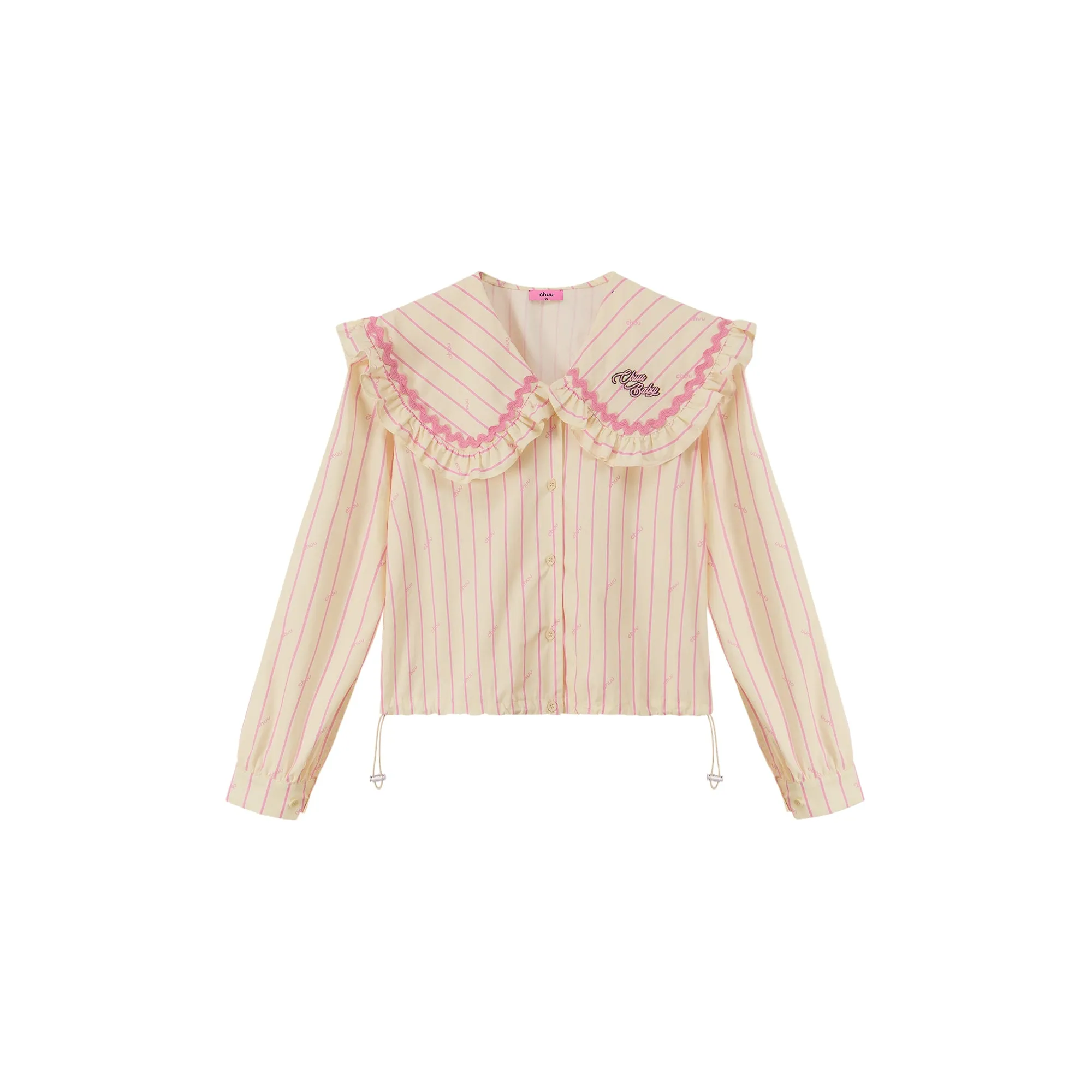 Ruffle Collar Striped Shirt