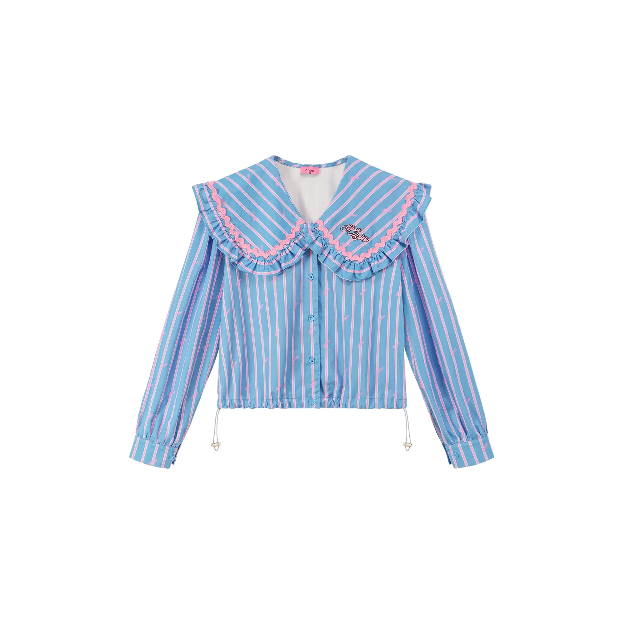 Ruffle Collar Striped Shirt