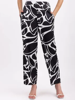 Satin Wide-Legged Trouser - Black And White