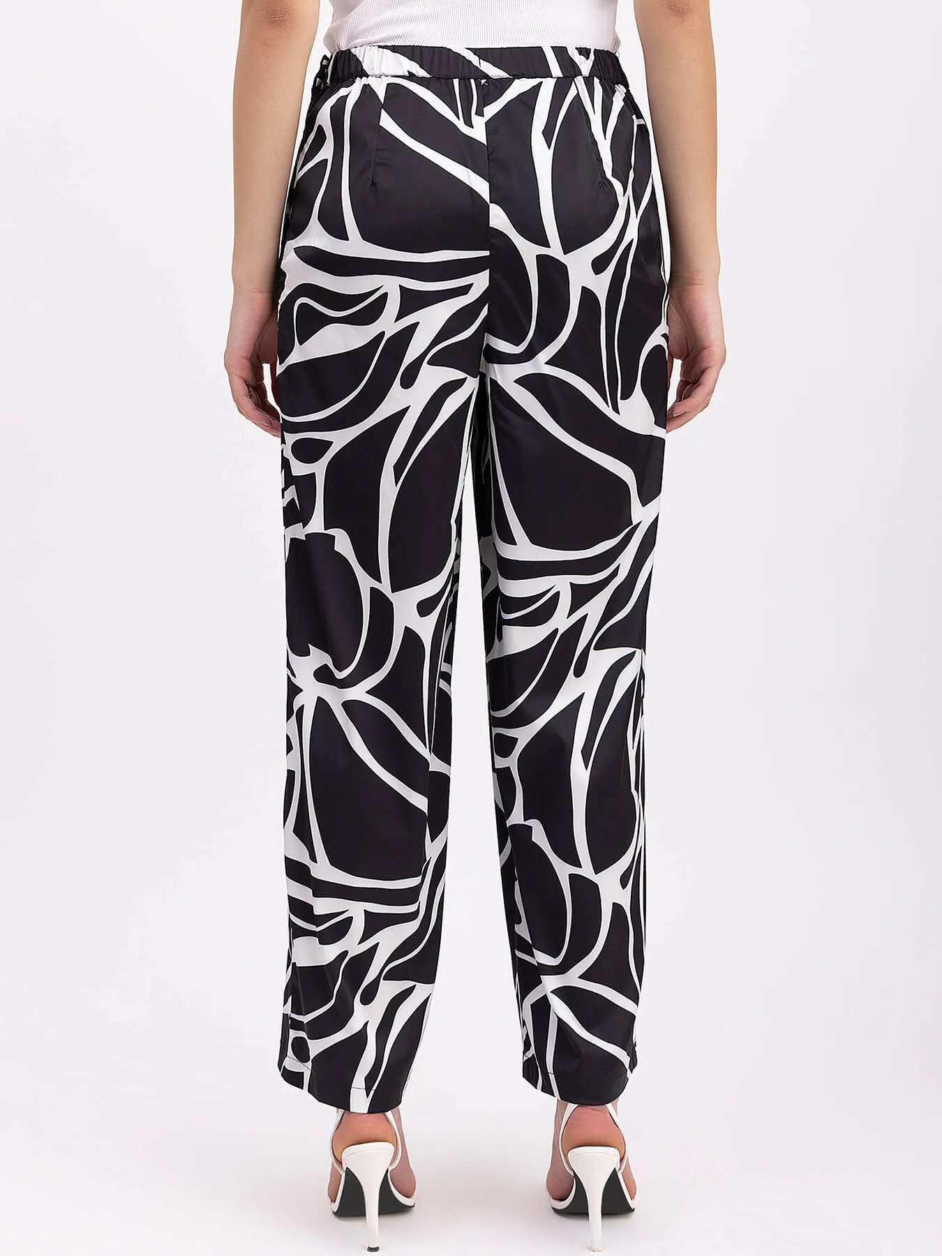 Satin Wide-Legged Trouser - Black And White