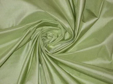 SILK TAFFETA FABRIC ~Apple Green &amp; cream color gorgeous small plaids 54&quot; wide TAFC4