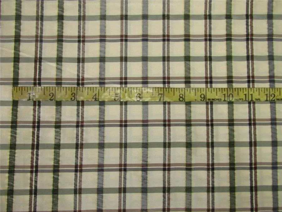 Silk taffeta fabric checks cream/grey black/brown /green TAF#C56[3] 54&quot; wide