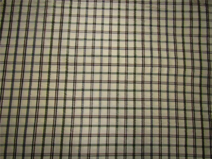 Silk taffeta fabric checks cream/grey black/brown /green TAF#C56[3] 54&quot; wide