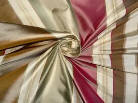 Silk Taffeta Fabric Light Red,Green,Brown &amp; Gold stripe 54" wide TAF#S33[2]