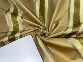 Silk Taffeta Fabric Shades of Gold & Cream colour with satin stripes 54" wide Taf#S107