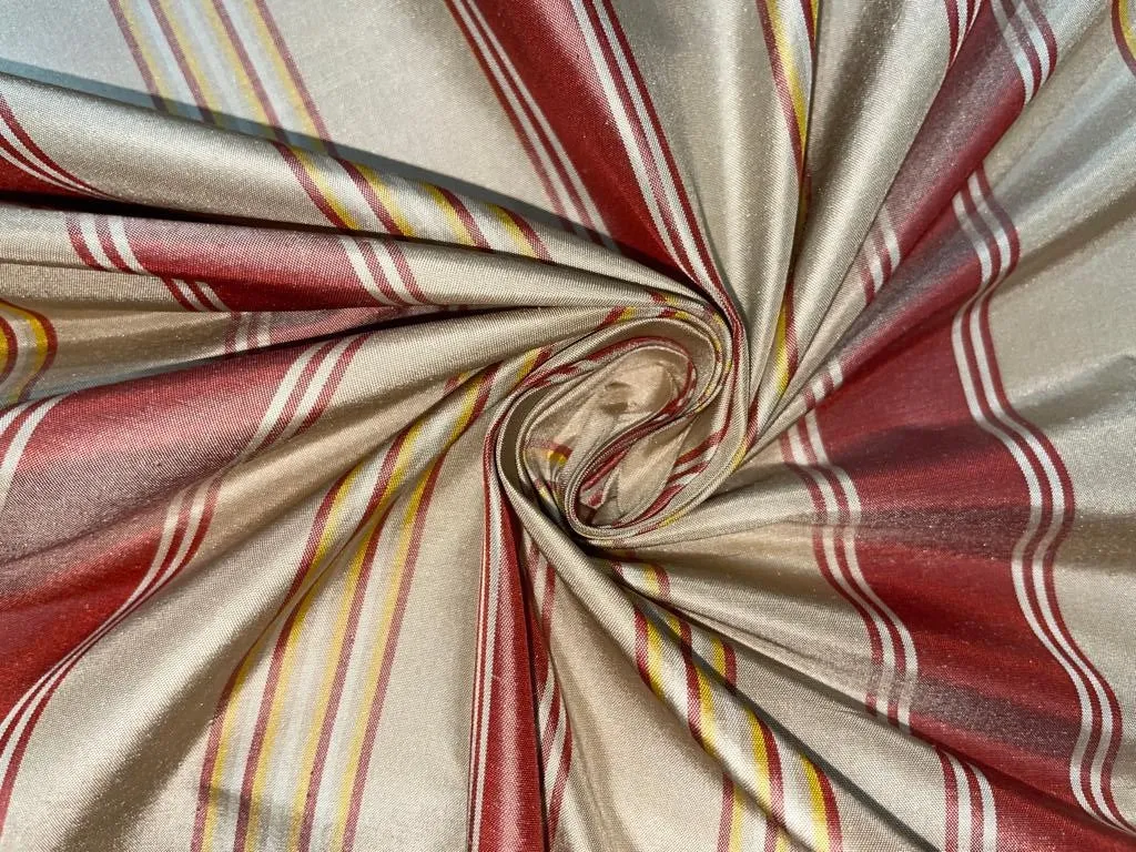 Silk Taffeta~ Salmon, Ivory, Yellow &amp; White color Stripe Width 54 INCH TAFS29[4]