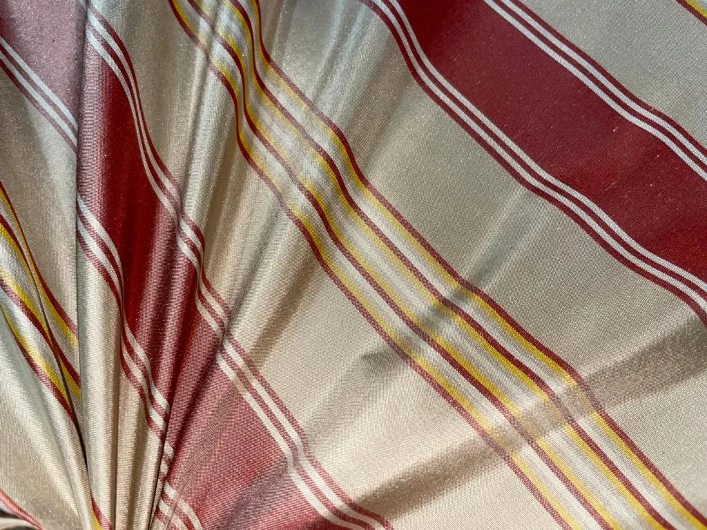 Silk Taffeta~ Salmon, Ivory, Yellow &amp; White color Stripe Width 54 INCH TAFS29[4]