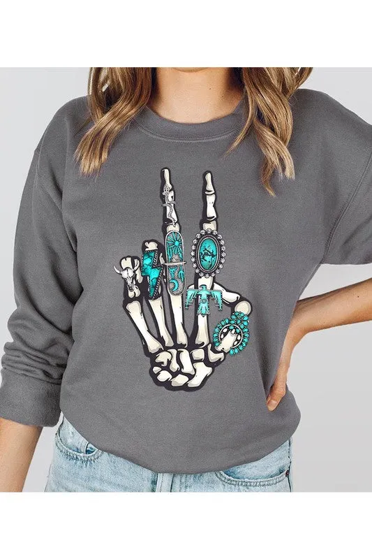 Skeleton Concho Rings Graphic Fleece Sweatshirts