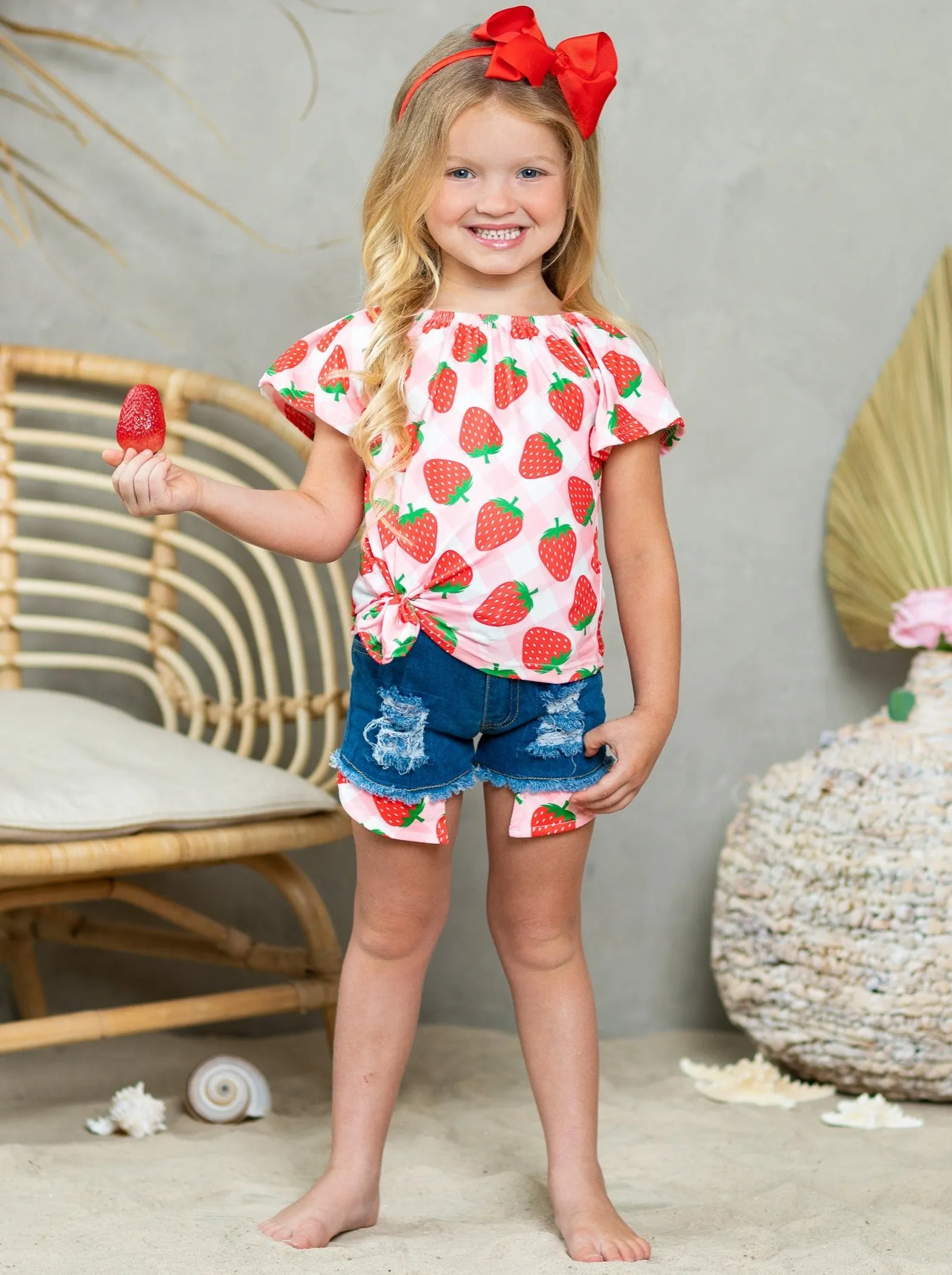 Strawberry Heaven Denim Shorts Set