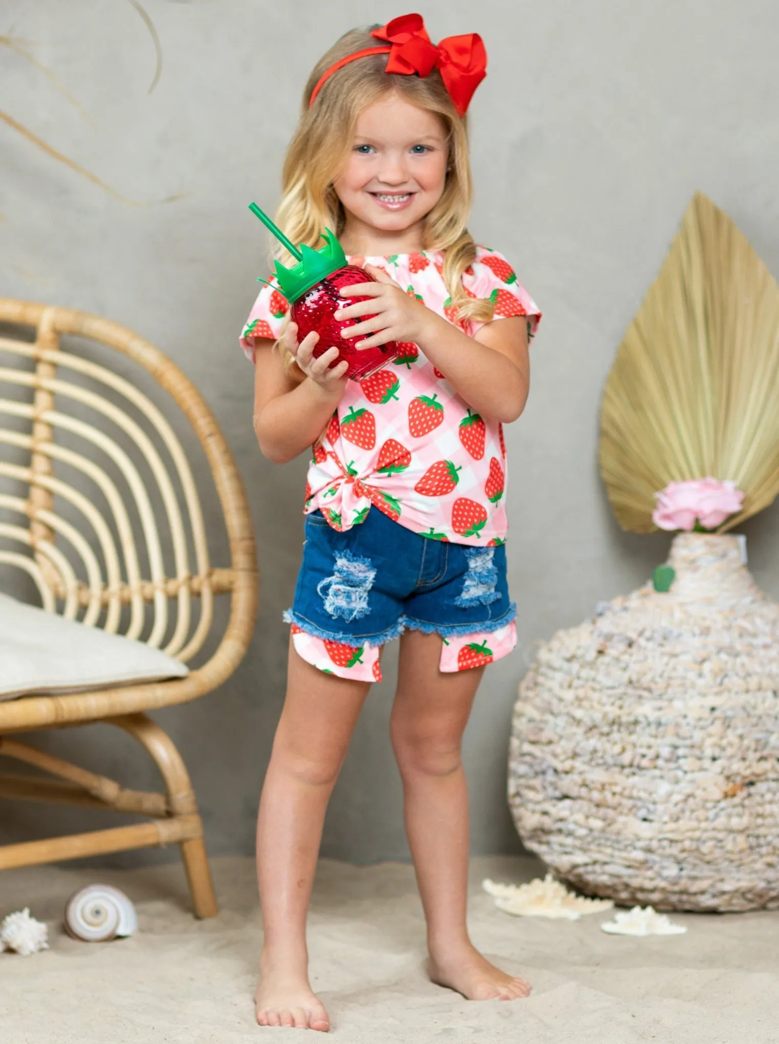 Strawberry Heaven Denim Shorts Set