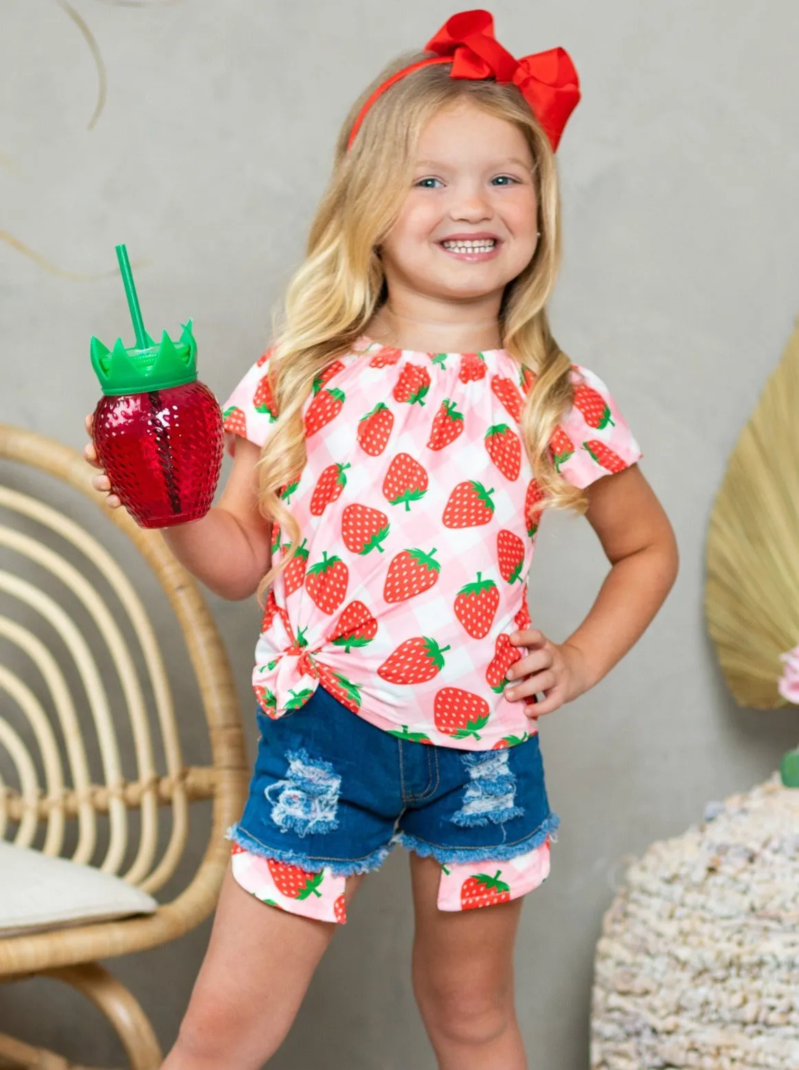 Strawberry Heaven Denim Shorts Set