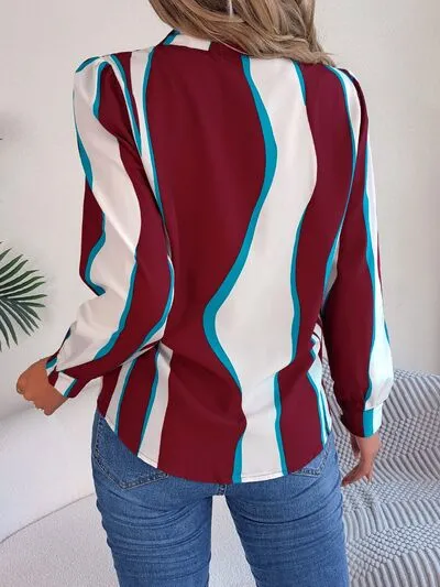 Striped Printed Button Up Long Sleeve Shirt