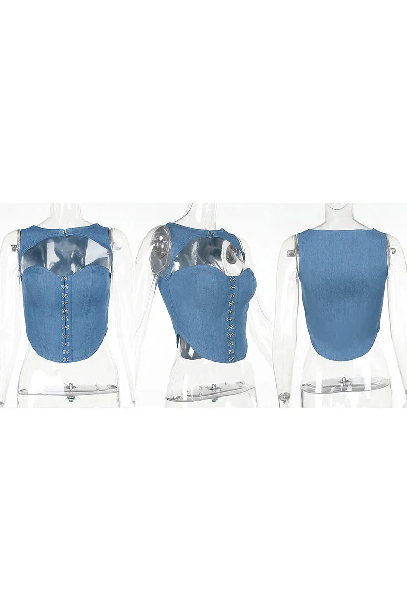 TH0163 Cutout Denim Tank Top