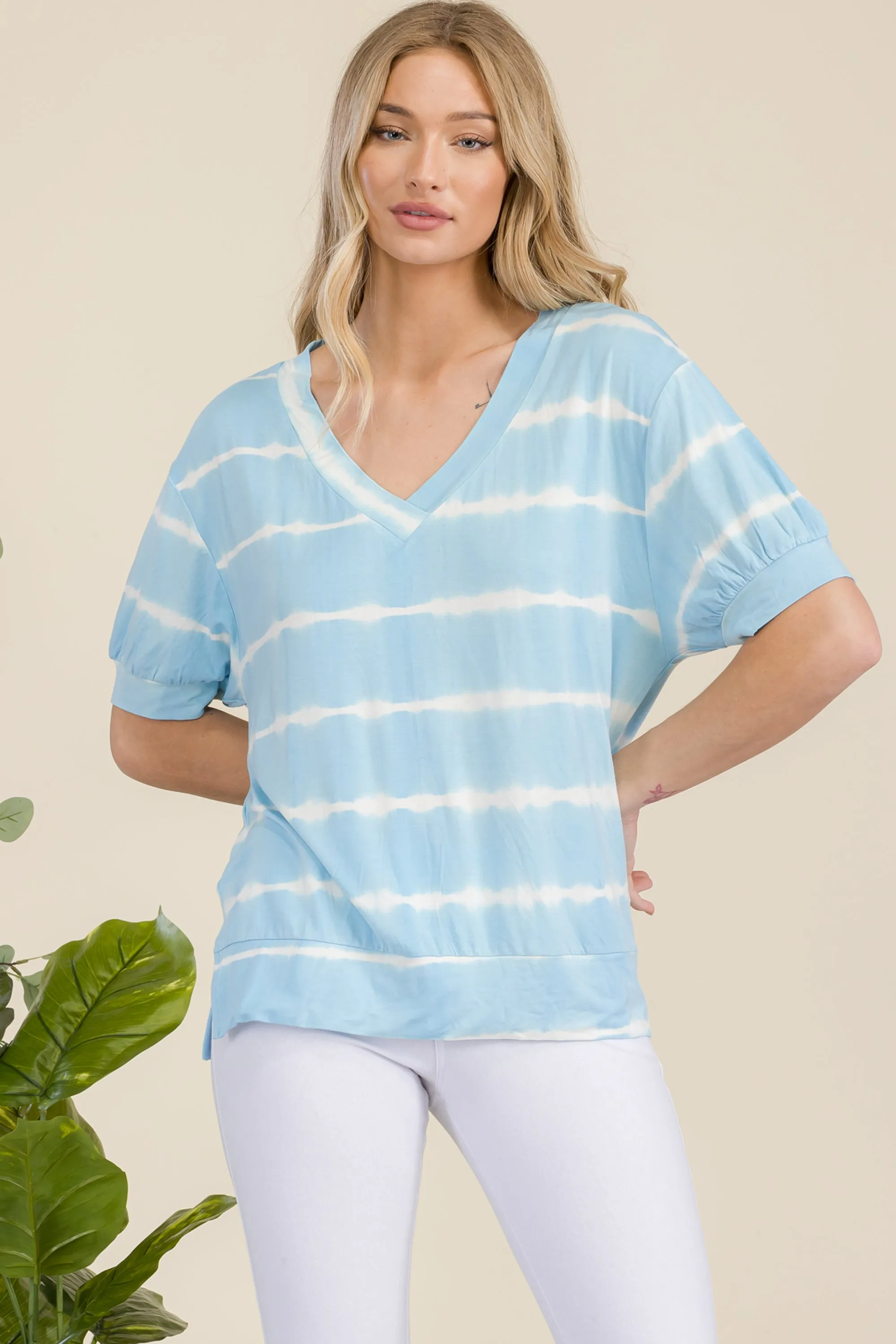 Tie-Dye Striped Short Sleeve Top