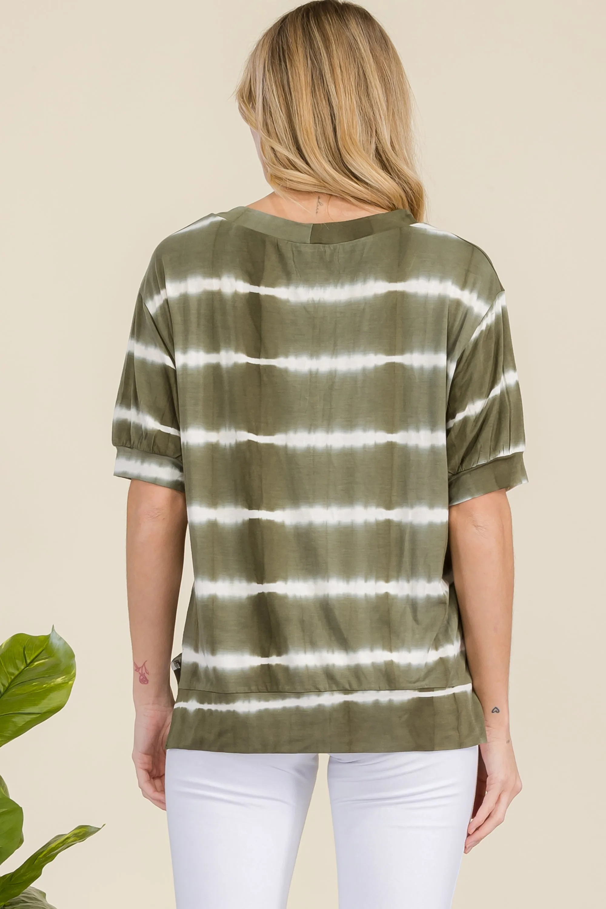 Tie-Dye Striped Short Sleeve Top