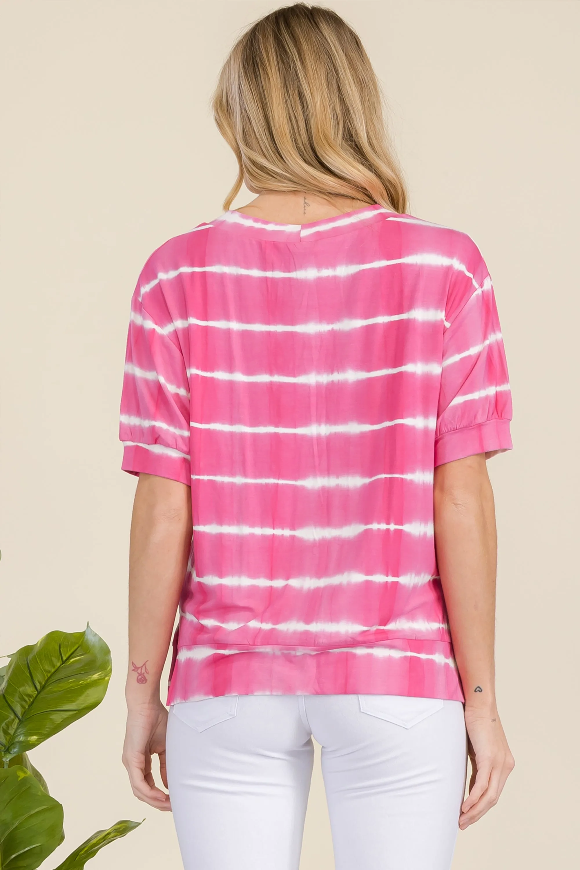 Tie-Dye Striped Short Sleeve Top