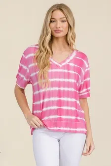 Tie-Dye Striped Short Sleeve Top