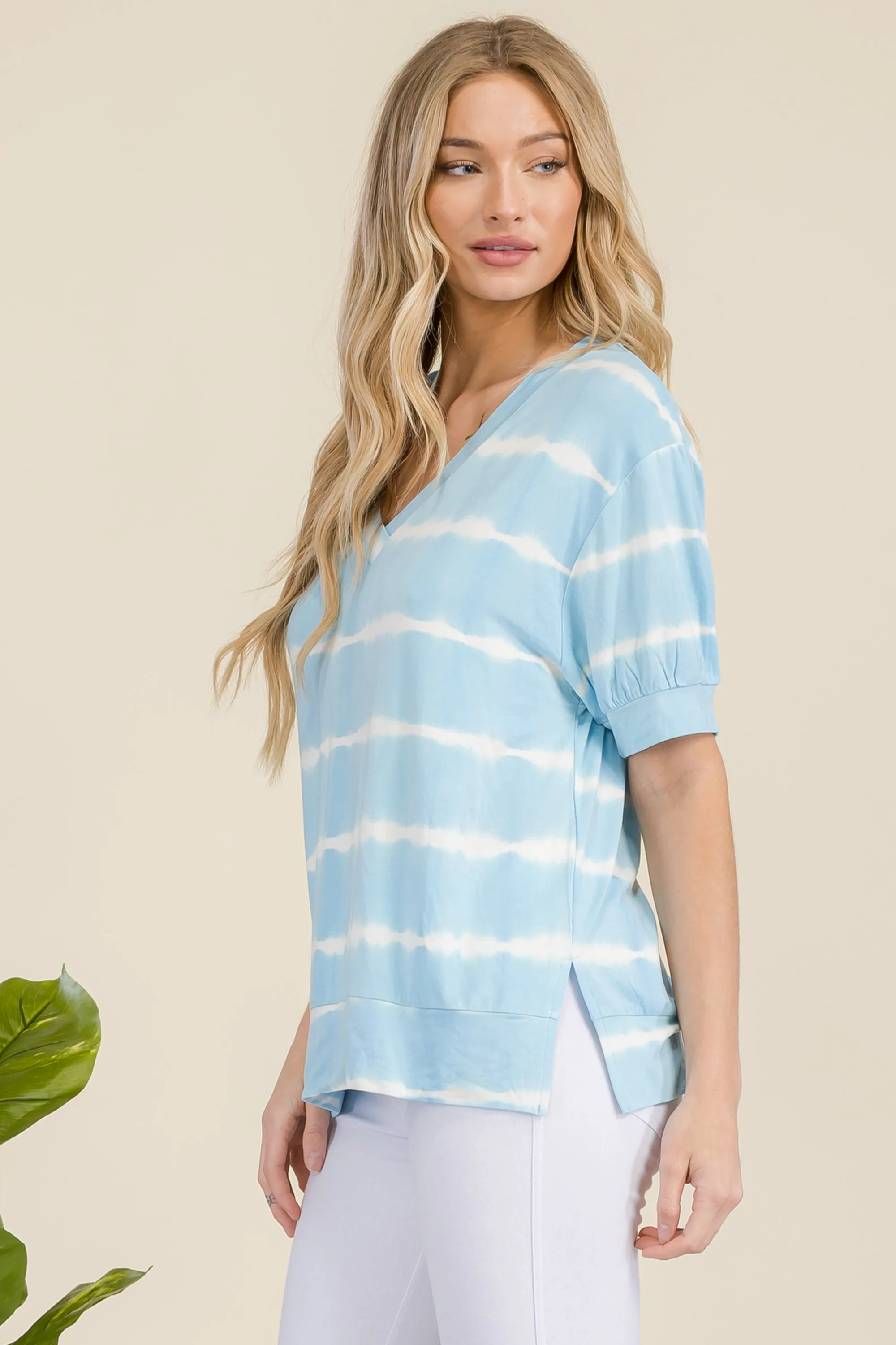 Tie-Dye Striped Short Sleeve Top