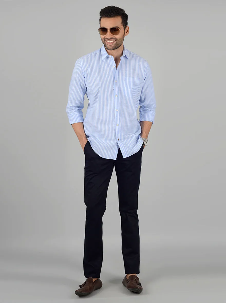 White and Blue Striped Slim Fit Casual Shirt | Greenfibre