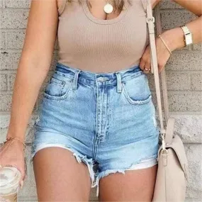 Women's Hiddenbrand High-waisted denim shorts with frayed edges