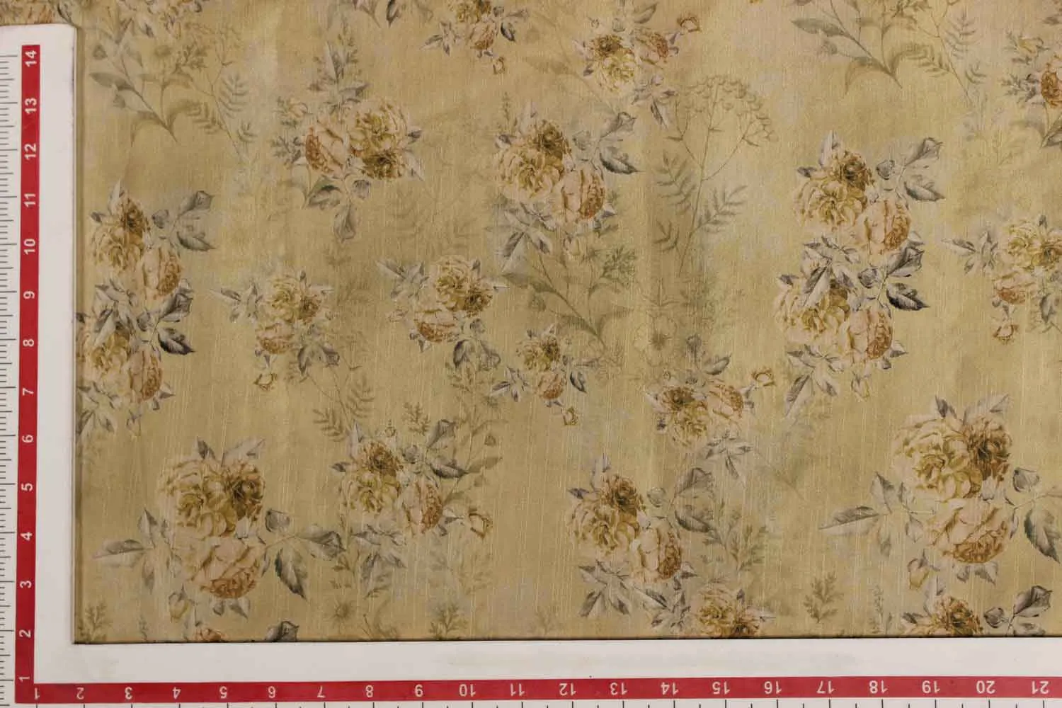 Yellow Floral Tussar Impression Fabric