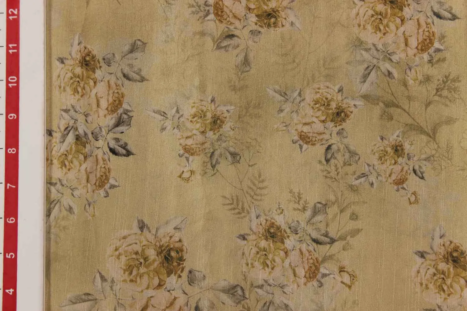 Yellow Floral Tussar Impression Fabric